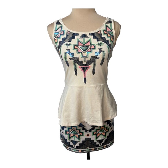 NWOT Express Sequined Southwestern Print Skirt and Top, Size S / XS - Picture 1 of 7